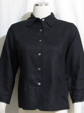 NEW Womens RELATIVITY Vintage Black Linen 3/4 Sleeve Short Jacket M Orig $124